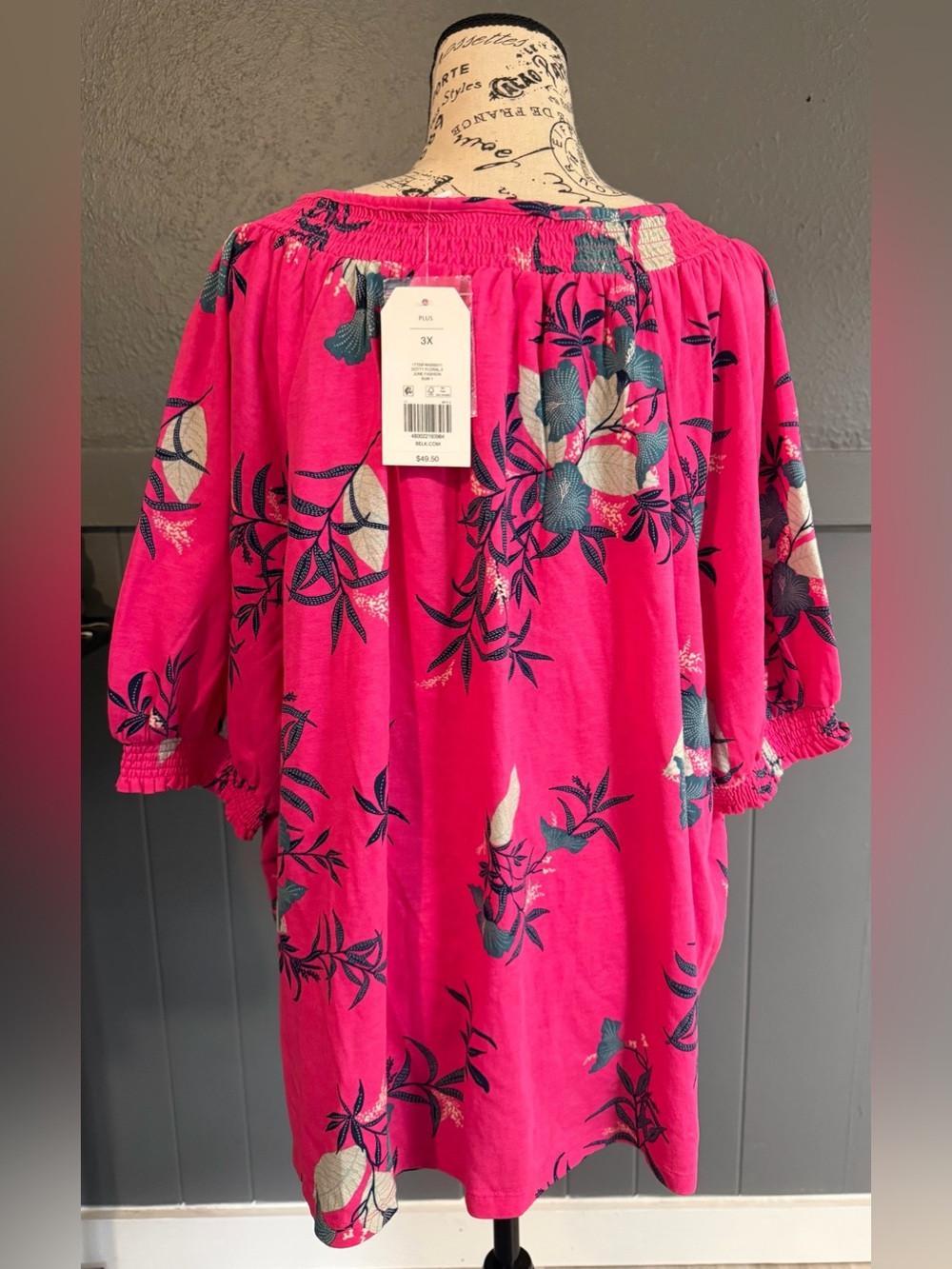 Bright Pink Floral Peasant Top - Picture 4 of 7